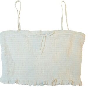 Aritzia‎ Wilfred White Cream Ruched Ruffle Crop Tank Spaghetti Strap Cami Medium